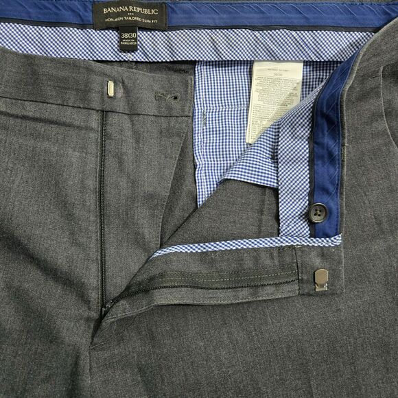 Banana Republic Men 38X30(28) Gray Non Iron Tailored Slim Fit Dress Pants - Picture 5 of 13